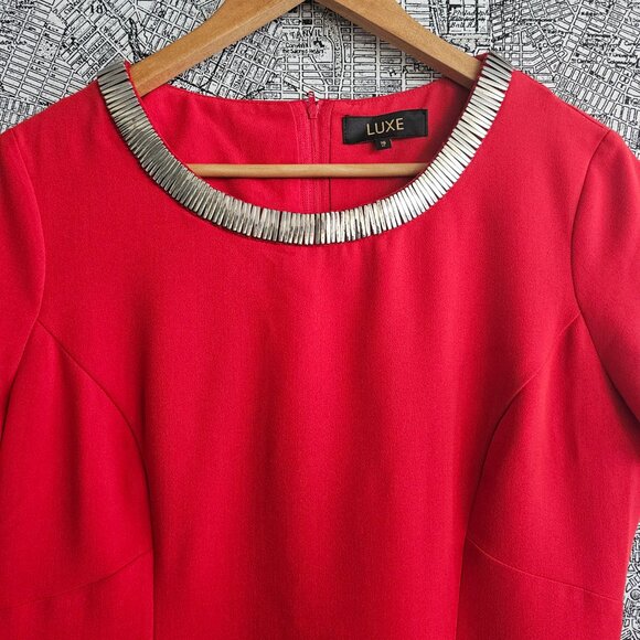 Luxe Red Fit and Flare Red Dress - Picture 4 of 5